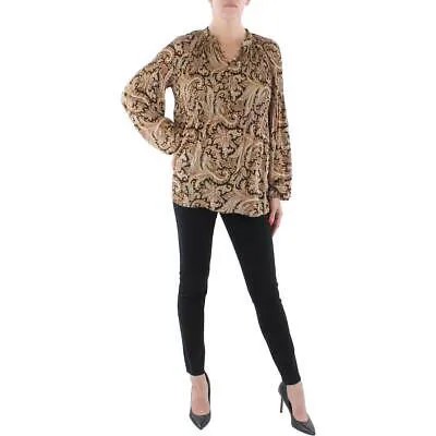 Женская коричневая блузка с плиссировкой и плиссировкой Lauren Ralph Lauren, L BHFO 9247