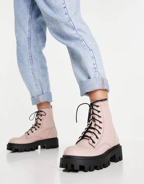 Розовые ботинки на массивной подошве со шнуровкой BEBO Obey-Розовый цвет