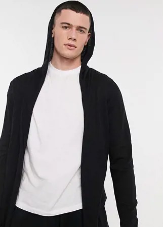 Кардиган без застежки с капюшоном и скругленным нижним краем ASOS DESIGN-Черный цвет