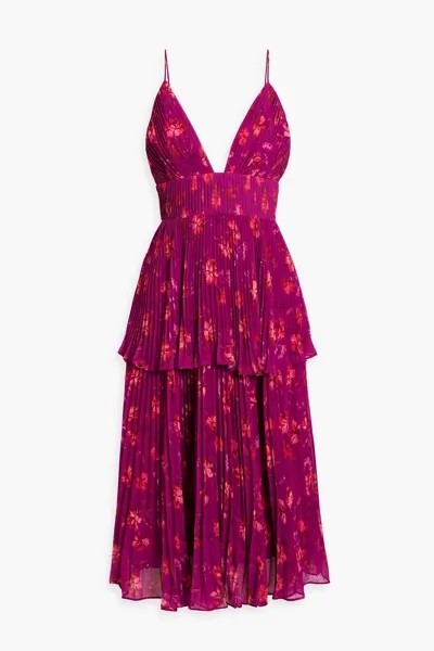 Плиссированное ярусное платье миди из крепдешина AMUR, пурпурный