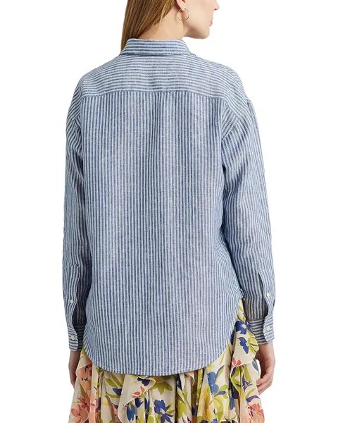 Рубашка LAUREN Ralph Lauren Relaxed Fit Pinstripe Linen, цвет Blue/White