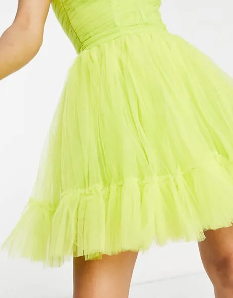 Эксклюзивное светло-зеленое платье мини из тюля с корсетом Lace & Beads Petite