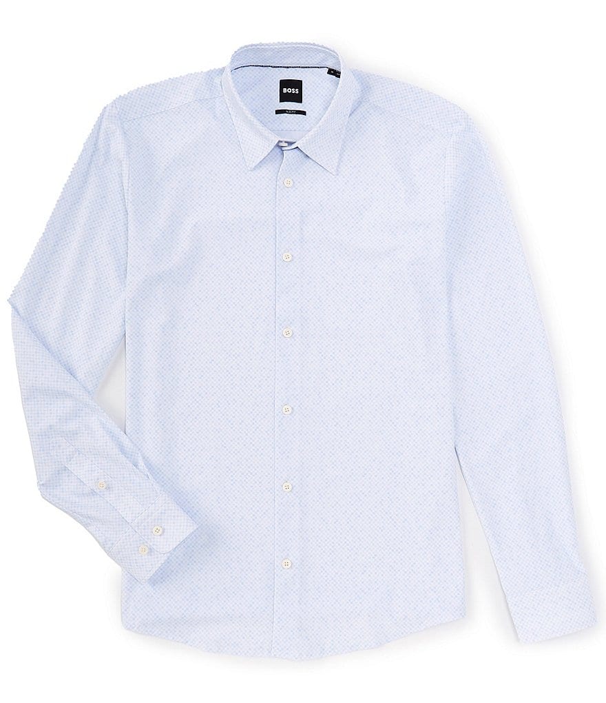 Hugo Boss BOSS Slim Fit эластичная тканая рубашка P-Roan с длинными рукавами, синий