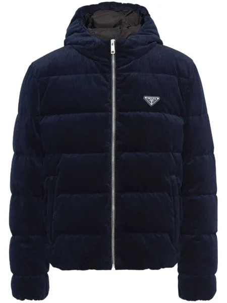 Prada пуховик с капюшоном, синий
