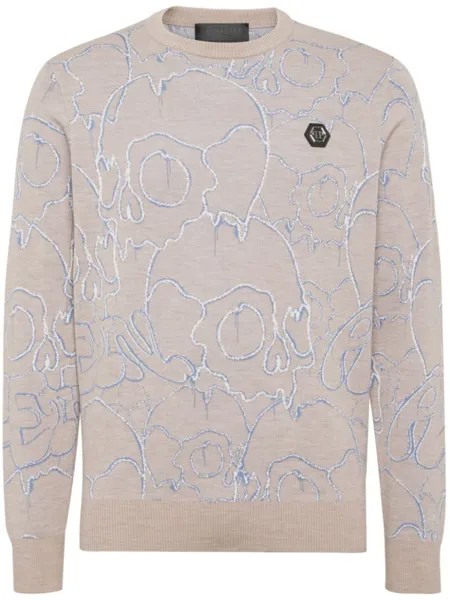 Жаккардовый джемпер Dripping Skull Philipp Plein, бежевый