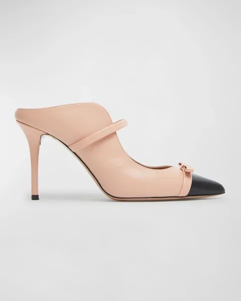 Двухцветные туфли-мюли Blanca с бантом Malone Souliers, цвет Peach Black