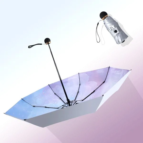 Мини-зонт женский Карманный складной, автоматический Пляжный зонтик с УФ-защитой для девочек