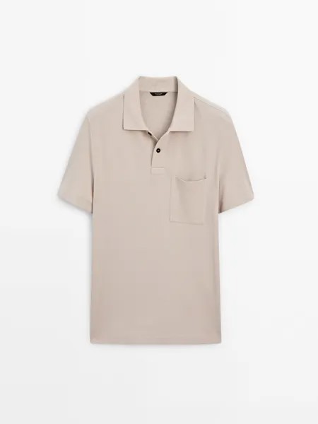 Рубашка-Поло из фактурного хлопка с карманом Massimo Dutti, бежевый