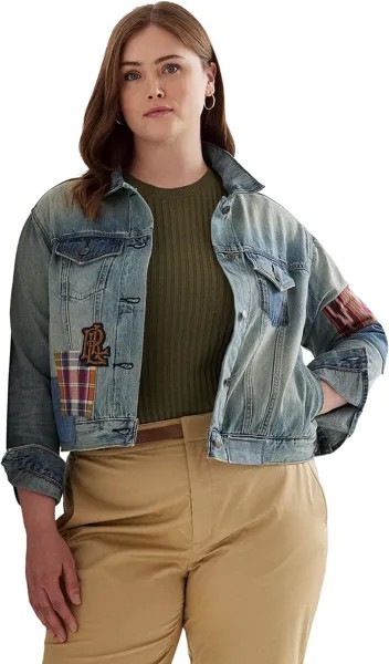 Куртка Plus Size Patchwork Denim Trucker Jacket LAUREN Ralph Lauren, цвет Skye Wash