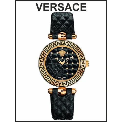 Наручные часы Versace Женские черные кожаные кварцевые оригинальные, черный
