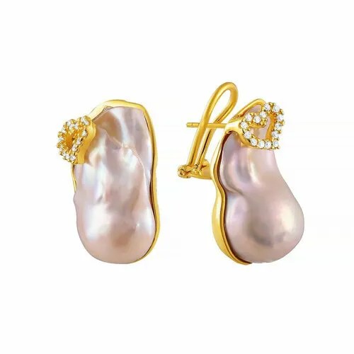 Серьги ELEMENT47, серебро, 925 проба, жемчуг, фианит