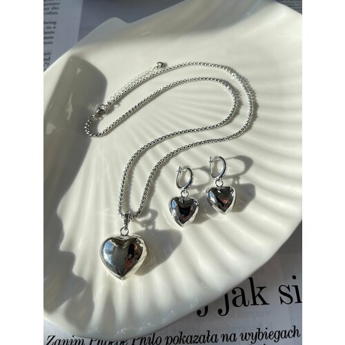 Комплект бижутерии Only Bijou Chubby heart: цепь, серьги, размер колье/цепочки 54 см, серебряный