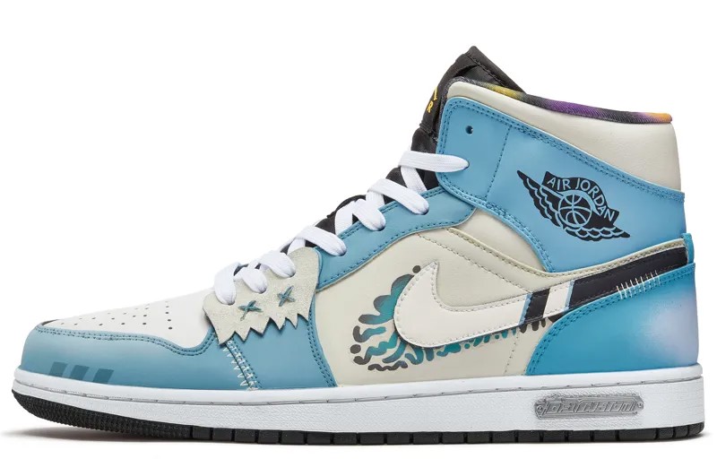 Кроссовки Air Jordan 1 Vintage Basketball Shoes Men High-top Blue/white, синий