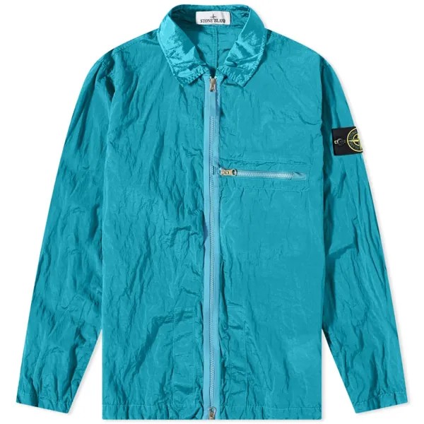 Нейлоновая куртка-рубашка Stone Island с эффектом металлик, бирюзовый