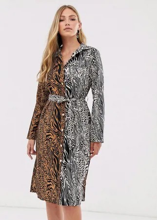 Платье-рубашка миди с тигровым принтом Liquorish-Мульти