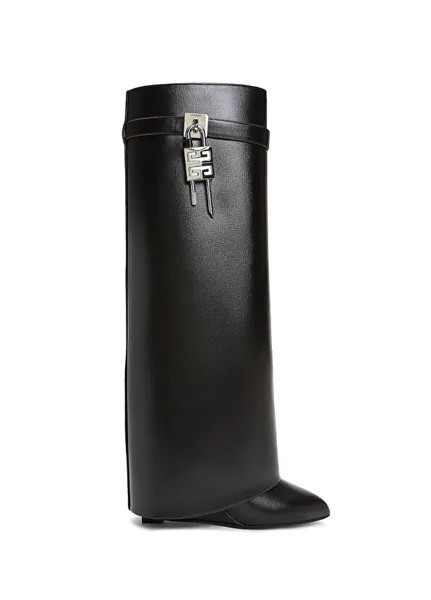 Черные женские кожаные ботинки с замком shark lock Givenchy