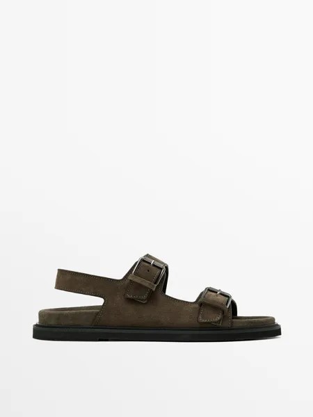 Сандалии из спилка с пряжкой Massimo Dutti, серый