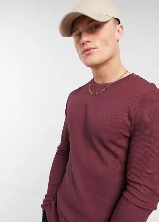 Обтягивающий бордовый лонгслив из вафельной ткани ASOS DESIGN-Красный