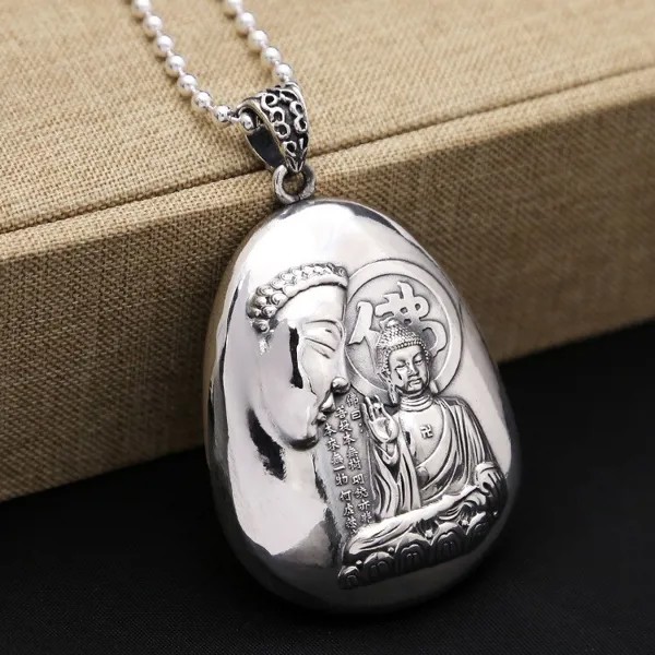 99 стерлингового серебра ювелирные подвески в форме сердца Amitabha резьба цепи свитера для мужчин и женщин ретро тайская серебряная подвеска
