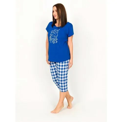 Комплект Vienetta, капри, футболка, короткий рукав, размер 3 xl, синий