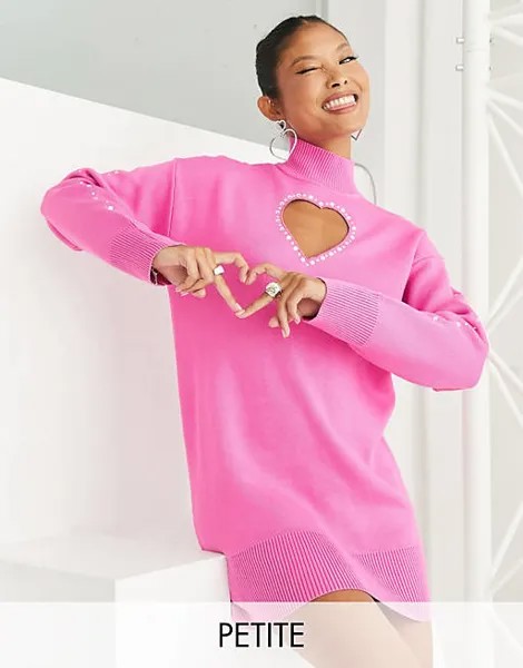 Розовое платье-джемпер с вырезом в форме сердца Miss Selfridge Petite