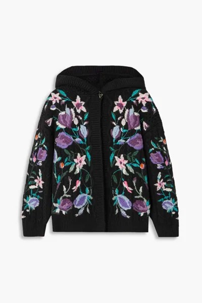 Кардиган косой вязки с капюшоном и вышивкой VALENTINO GARAVANI, черный