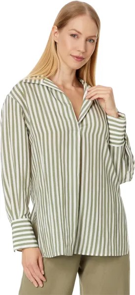 Рубашка Vince Coast Stripe Shaped Collar Pullover, цвет Sea Fern/Optic White