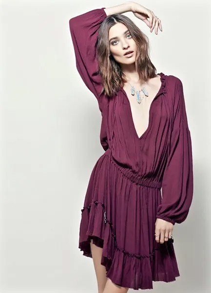 Платье Free People Endless Summer фиолетовое с прозрачной эластичной резинкой на талии и оборками по краю XS, НОВИНКА