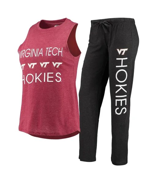 Женская черная, бордовая майка и брюки Virginia Tech Hokies для сна Concepts Sport