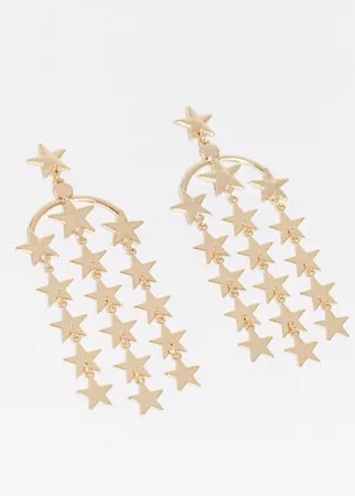 Золотистые серьги-подвески со звездами Monki-Золотой