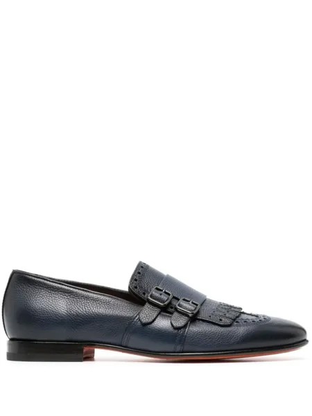 Santoni туфли монки с декоративной строчкой, синий
