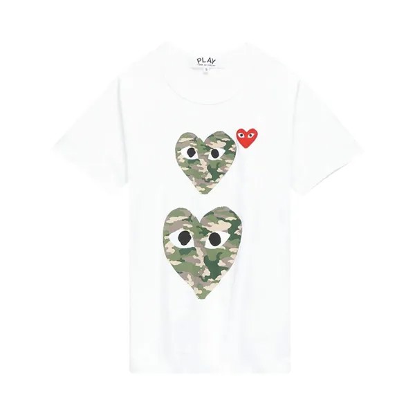 Камуфляжная футболка Comme des Garçons PLAY Double Heart, цвет Белый