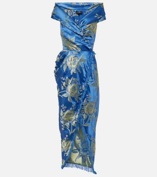 Жаккардовое платье миди с открытыми плечами Etro, синий