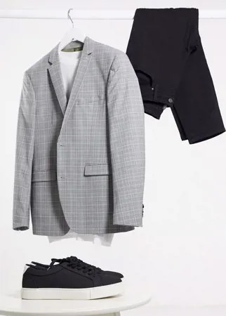 Серый приталенный пиджак в клетку Esprit