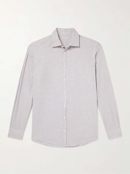 Рубашка Genova Slim-Fit из ворсованного твила в мелкую клетку MASSIMO ALBA, синий