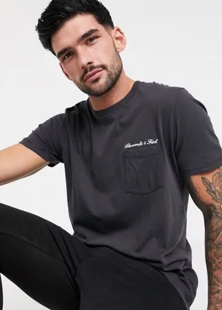 Черная футболка с карманом и логотипом Abercrombie & Fitch-Черный