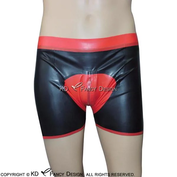 Черные и красные сексуальные латексные боксеры, нижнее белье с передней молнией, резиновые боксеры, штаны, DK-0091