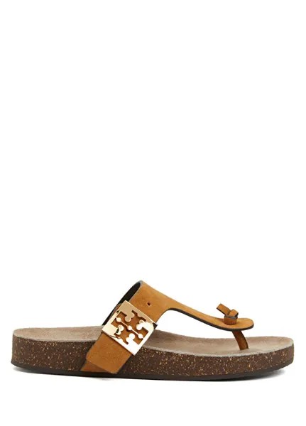 Женские кожаные тапочки коричнево-золотые Tory Burch, золотой