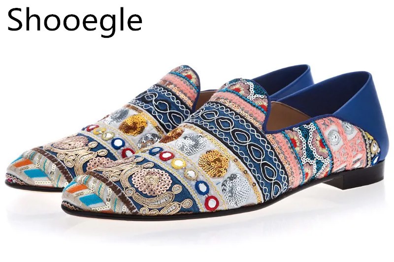 Мужская разноцветная Повседневная парусиновая обувь с ручной вышивкой Удобные Мокасины без застежки на складном каблуке в богемном стиле