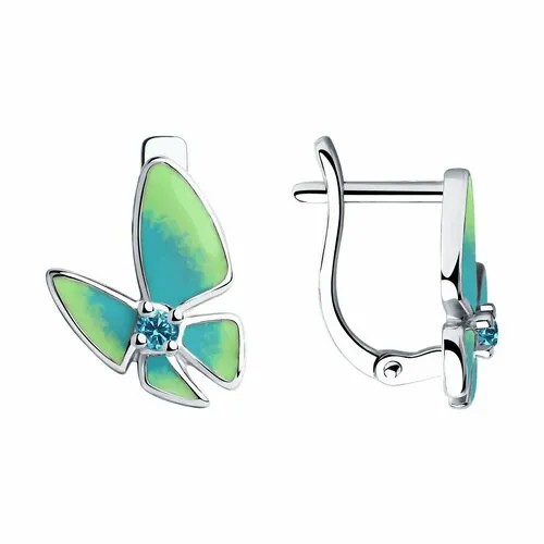 Серьги Diamant online, серебро, 925 проба, эмаль, фианит, длина 1.3 см, , голубой