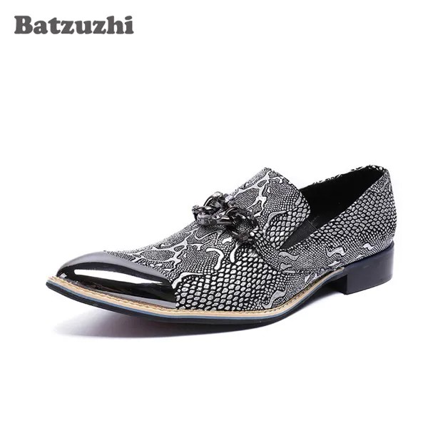 Batzuzhi Италия Стиль модные Мужская обувь серебристого металла Кепки Кожаные модельные туфли обувь Erkek Ayakkabi Бизнес вечерние мужская обувь, US12