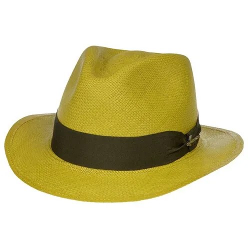 Шляпа федора Herman, солома, размер 59, зеленый