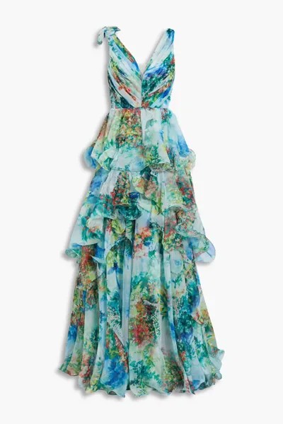 Многоярусное шифоновое платье с принтом Marchesa Notte, многоцветный