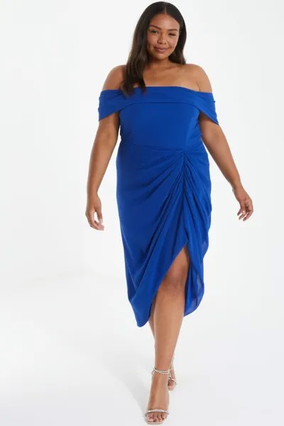 Синее шифоновое платье миди с открытыми плечами Quiz Curve
