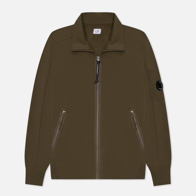 Мужская толстовка C.P. Company Full Zipped Diagonal Raised Fleece оливковый, Размер S