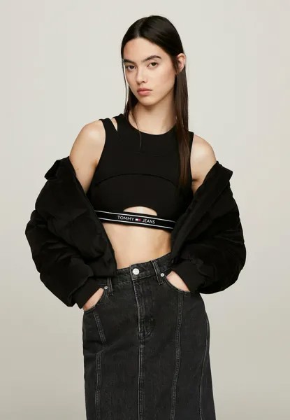 Топ Super Cropped Logo Tape Cutout Tommy Jeans, черный