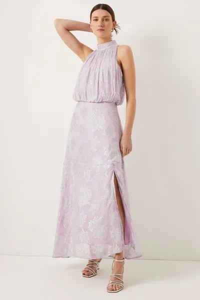 Платье миди с металлизированным вырезом и бретелькой на шее Oasis, фиолетовый