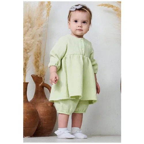 Комплект одежды  Сонный Гномик для девочек, туника и шорты, пояс на резинке, размер 80, зеленый