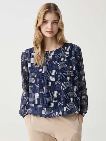 Блузка с переплетенным узором в клетку Hybrid, цвет white/blue