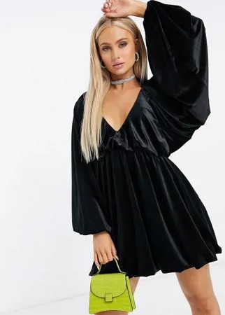 Бархатное свободное платье мини черного цвета в стиле oversized ASOS DESIGN-Голубой